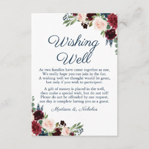 Navy and Marsala Floral Wedding Wishing Well Cards