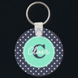 Navy and Mint Dots, Initial, and Name Key Ring<br><div class="desc">There is no cuter key chain than a polka dot keychain with your initial and name!</div>
