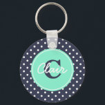Navy and Mint Dots, Initial, and Name Key Ring<br><div class="desc">There is no cuter key chain than a polka dot keychain with your initial and name!</div>
