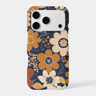 Navy and Mustard Folk Floral Pattern Apple iPhone