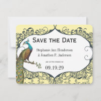 Navy and Mustard Peacock Love Bird Save the Date