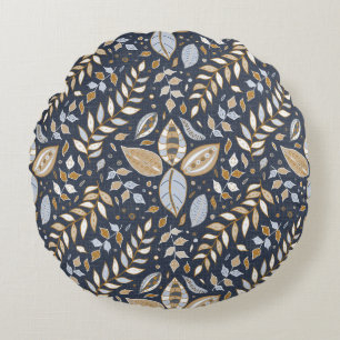Navy and Mustard Vintage Botanical Garden Round Cushion