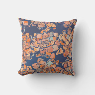 Navy and Neutrals Botanical Illustration Pattern Cushion