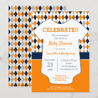 Navy and Orange Argyle Patterned Baby Shower