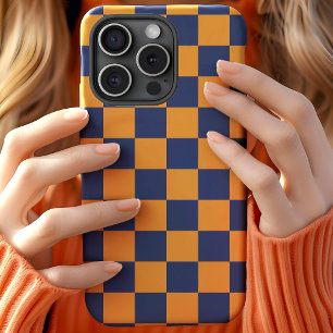 Navy And Orange Chequerboard Chequered Pattern Case-Mate iPhone Case