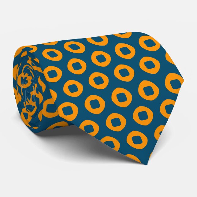 Navy and Orange Dot Circle Pattern  Neck Tie (Rolled)