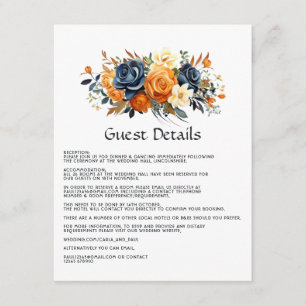 Navy and Orange Floral Wedding Guest Details Enclosure Card