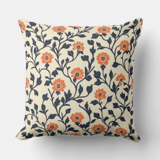 Navy and Orange Modern Chinoiserie Floral Cushion