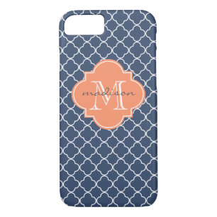 Navy and Orange Quatrefoil Custom Monogram Case-Mate iPhone Case