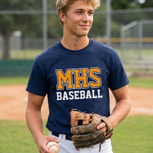Navy and Orange School Spirit Custom Baseball Fan T-Shirt