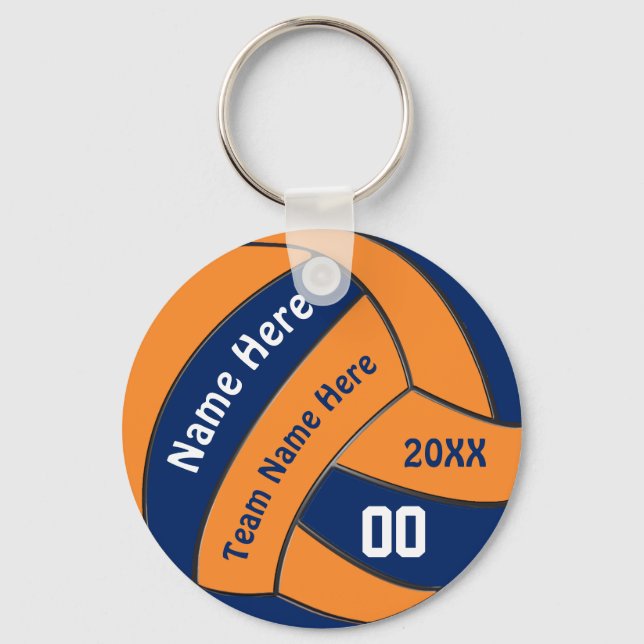 Navy and Orange Volleyball Gifts with 4 Text Boxes Key Ring (Front)