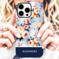 Navy and Peach Custom Name Floral