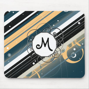 Navy and Peach Modern-Retro Stripes with Monogram Mouse Pad