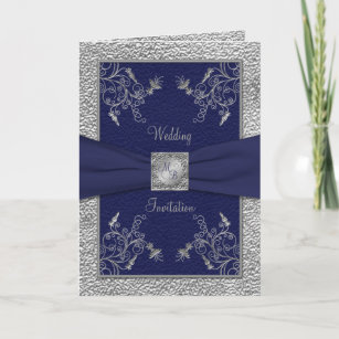 Navy and Pewter Card Style Wedding Invitation
