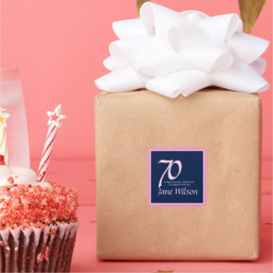 Navy and Pink 70th Birthday Party Collection Square Sticker
