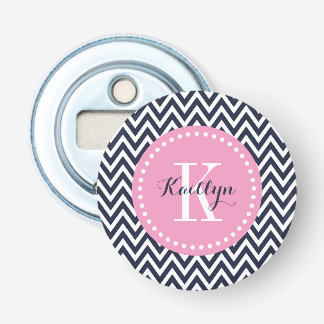 Navy and Pink Chevron Monogram Bottle Opener