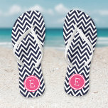 Navy and Pink Chevron Monogram Jandals<br><div class="desc">Custom printed flip flop sandals with a stylish modern chevron pattern and your custom monogram or other text in a circle frame. Click Customise It to change text fonts and colours or add your own images to create a unique one of a kind design!</div>