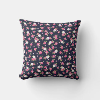 Navy and Pink Chic Vintage Floral Print Cushion