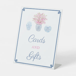 Navy And Pink Chinoiserie Wedding Cards And Gifts Pedestal Sign