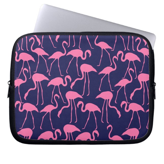 Navy and Pink Flamingo Pattern Laptop Sleeve (Front)