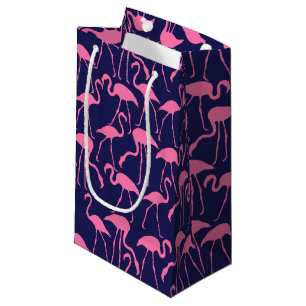 Navy and Pink Flamingo Pattern Small Gift Bag