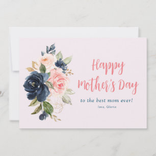 navy and pink floral happy mother's day card