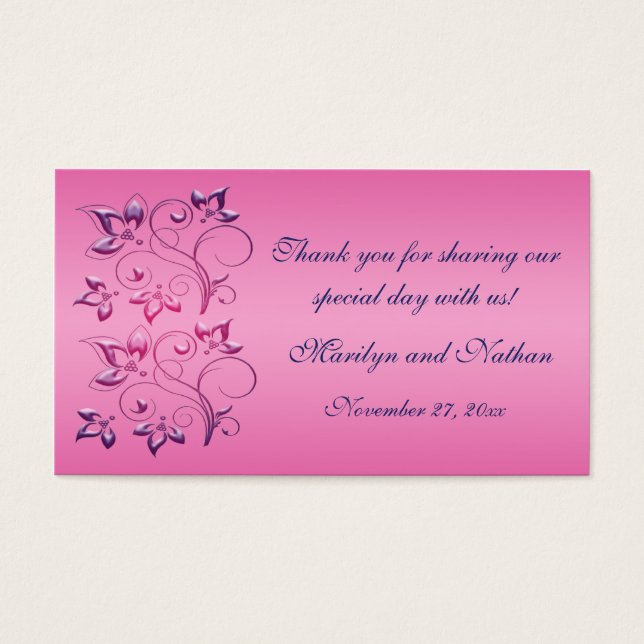Navy and Pink Floral Wedding Favour Tag (Front)