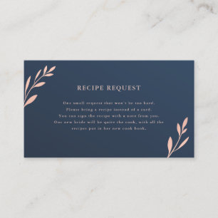Navy and pink foliage Recipe Request Card