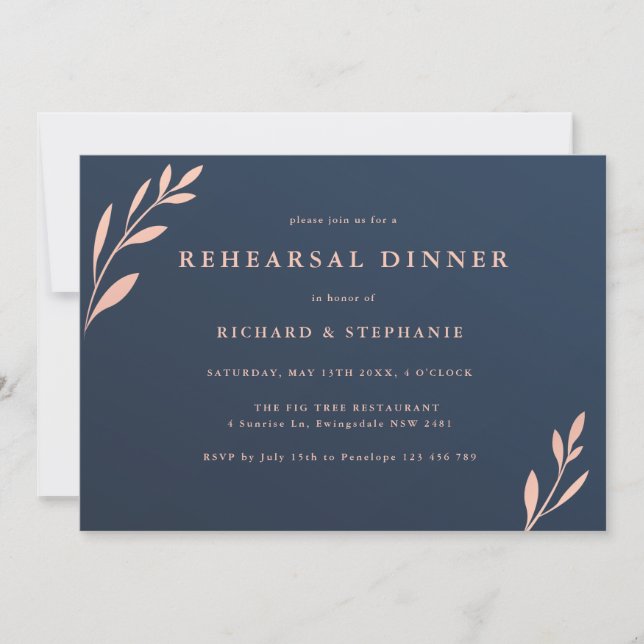 Navy and Pink Foliage Rehearsal Dinner (Front)