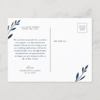 Navy and Pink Foliage Thank You postcard