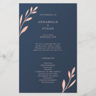 Navy and Pink Geometric Foliage Ceremony Program
