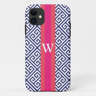 Navy and Pink Greek Key Monogram Case-Mate iPhone Case