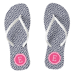 Navy and Pink Greek Key Monogram Jandals