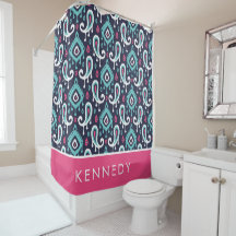 Navy and Pink Ikat Paisley Monogram