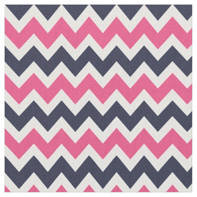 Navy and Pink Modern Chevron Fabric (Close Up)