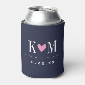 Navy and Pink Modern Wedding Monogram Can Cooler