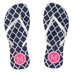 Navy and Pink Moroccan Quatrefoil Monogram Jandals