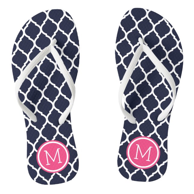 Navy and Pink Moroccan Quatrefoil Monogram Jandals (Footbed)