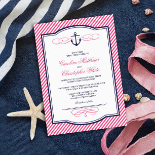 Navy and Pink Nautical Anchor Wedding Invitation