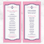 Navy and Pink Nautical Anchor Wedding Program Programme<br><div class="desc">Preppy modern wedding ceremony program card design with a nautical anchor graphic and elegant calligraphy scroll flourishes on a trendy diagonal stripe pattern background. Click the CUSTOMIZE IT button to customise text and fonts,  move text around and create your own unique one of a kind wedding program design.</div>
