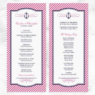 Navy and Pink Nautical Anchor Wedding Program Programme