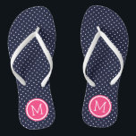 Navy and Pink Tiny Dots Monogram Jandals<br><div class="desc">Custom printed flip flop sandals with a cute girly polka dot pattern and your custom monogram or other text in a circle frame. Click Customise It to change text fonts and colours or add your own images to create a unique one of a kind design!</div>