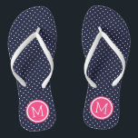 Navy and Pink Tiny Dots Monogram Jandals<br><div class="desc">Custom printed flip flop sandals with a cute girly polka dot pattern and your custom monogram or other text in a circle frame. Click Customise It to change text fonts and colours or add your own images to create a unique one of a kind design!</div>