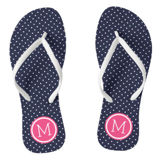 Navy and Pink Tiny Dots Monogram Jandals
