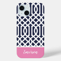 Navy and Pink Trellis Monogram