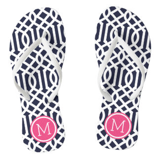 Navy and Pink Trellis Monogram Jandals