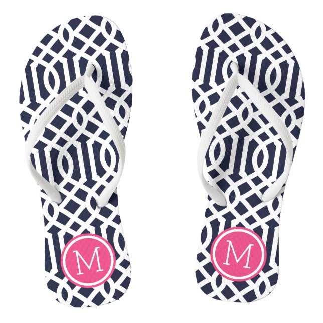 Navy and Pink Trellis Monogram Jandals (Footbed)