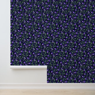 Navy and Purple Floral  Wallpaper