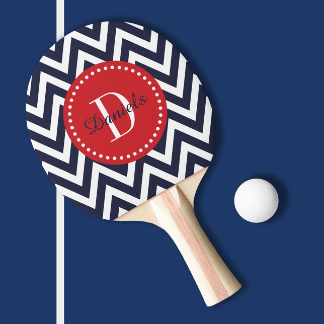 Navy and Red Chevron Monogram Ping Pong Paddle (Creator Uploaded)