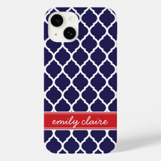 Navy and Red Chic Moroccan Lattice Monogram Case-Mate iPhone 14 Case